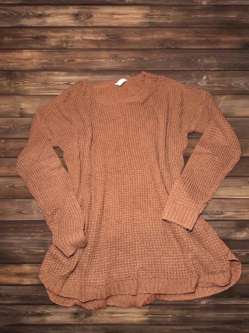 Zenana Outfitters Waffle Knit Scoop Neck Sweater - Camel